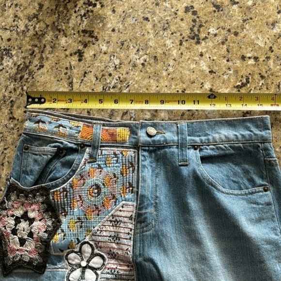 BDG Jeans crocheted patchwork denim high rise Hippie Festival women's 29 NEW - Picture 9 of 13